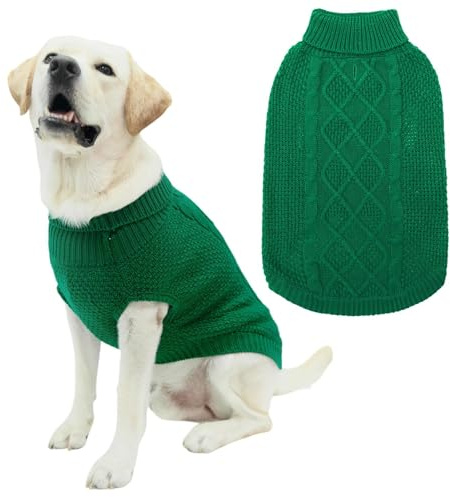 Mihachi Turtleneck Dog Sweater - Winter Coat Apparel Classic Cable Knit Clothes with Leash Hole for Cold Weather, Ideal Gift for Pet in New Year