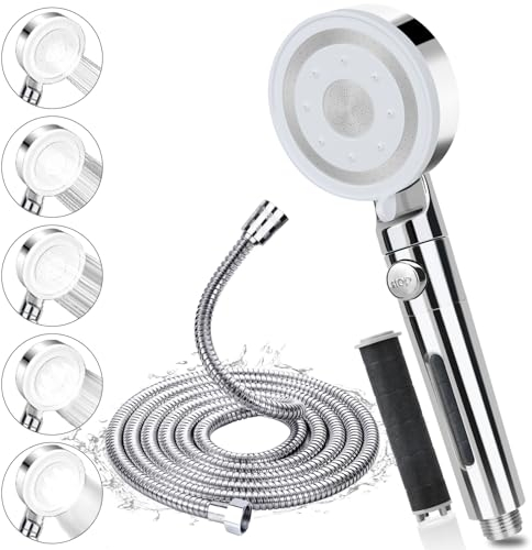Duschkopf mit Schlauch 2M, Hochdruck Duchkopf mit Filter, Duschbrause Wassersparend mit 5 Strahlarten, Handbrause Groß mit Stoppfunktion, Duschkopf mit Duschschlauch Edelstahl, für Entfernen vom Chlor