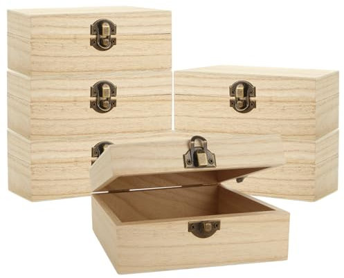 MEIDIV 6PCS Unfinished Wooden box, 15x10x6CM Wooden Box with Hinged Lid, Small Decorative Wooden Storage Box, plain Wooden Boxes for Craft DIY, Gift, Jewellery