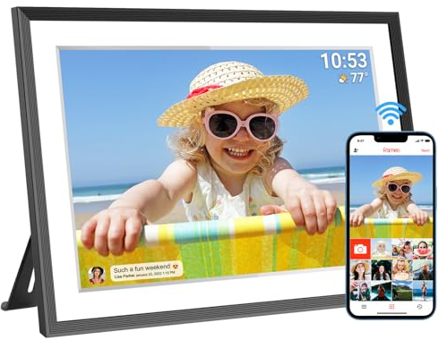Digitaler Bilderrahmen WLAN 10,1 Zoll 1280x800 IPS LCD Touchscreen, Eingebauter 32GB Speicher Auto-Rotat, Teilen Sie Momente sofort über Frameo App von überall, Schwarz
