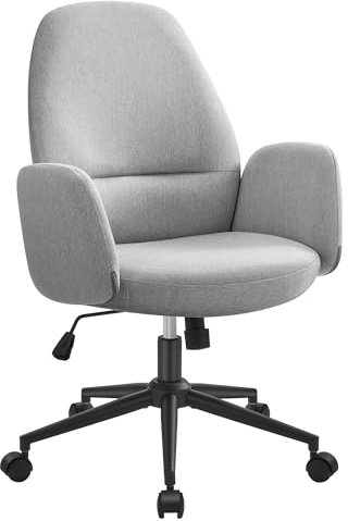SONGMICS HOME Drehstuhl, Bürostuhl, Schreibtischstuhl, höhenverstellbar, modern, Rückenlehne, Armlehnen, breiter Sitz, Baumwoll-Leinen-Mischgewebe, Taubengrau OBG045G01