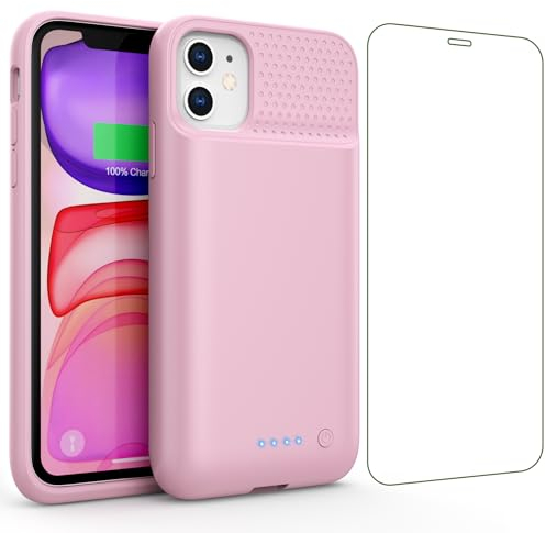 Feob Akkuhülle für iPhone 11/ XR (6,1), 7500mAh 15W Powerbank Hülle Zusatzakku Akku Case Akku Ladehülle Handyhülle Akku Battery Case Akku Hülle für iPhone 11/ XR (6,1) Charger Case-Rosa