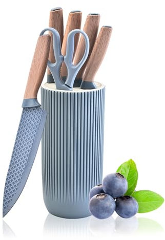 Justup Set di Coltelli, 6 Pezzi Set di Coltelli da Cucina Blu, Sharp acciaio inossidabile Chef Knife Set con lama antiaderente, Set di coltelli con blocco di coltelli per la cucina domestica (Blu)