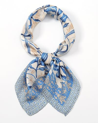 KGDUYC Bandana,Kopftuch damen,Maulbeerseide Schal,quadratisches satin-kopftuch,Grafikdruck Seidentuch,Elegantes Halstücher,Geschenk für Mutter geeignet für Taschentuch, Hals, Handgelenk,Blau
