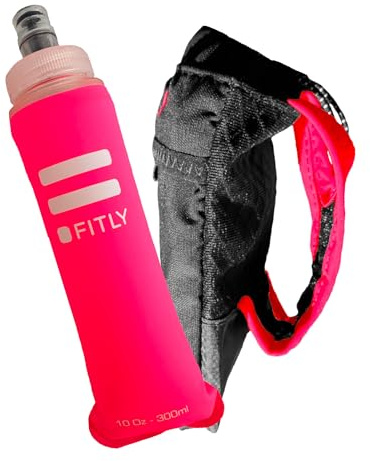 FITLY Porte-Gourde avec Flasque 300ml Pink - Bouteille à Main pour Coureurs, Randonnée, Ski & Activités Extérieures - Compatible avec Flasque Pliable F1, F2, F3 & F4 - Support Hydratation avec Poche