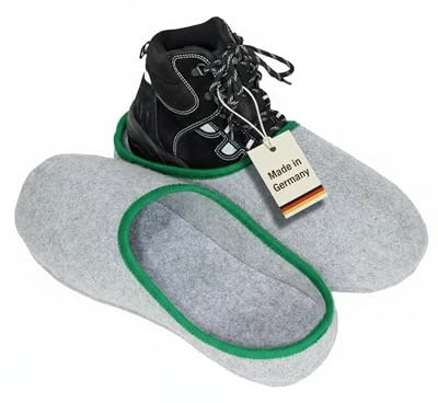 Pantoffelmann Pantofole in Feltro da infilare con Suola in Feltro | Calzature da Visita Taglia Unica Fino alla 46 | Protezione Calda Contro Sporco e Graffi | Grigio con Bordo Verde