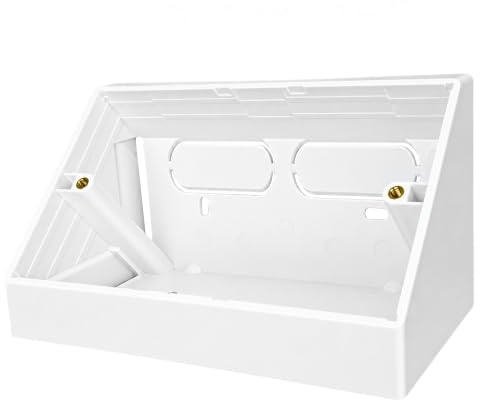 Evoges 45 Degree Angled 2 Gang Surface Mount Pattress Box - 146mm x 82mm x 82mm Slanted Electrical Double Back Box for Workbenches, Desks and Corners - Flame Retardant White Plastic