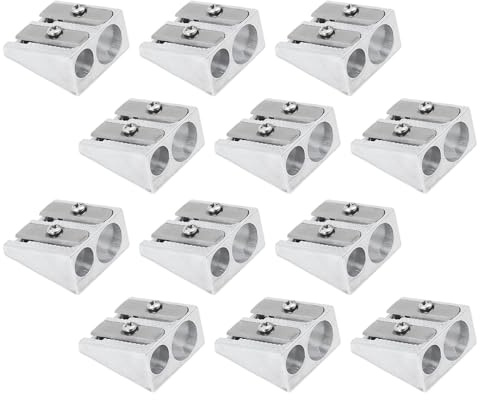 FortuneGlobe Doble Agujero Sacapuntas 12pcs,Lápiz Metal maquillaje Aleación De Aluminio para lápices de grafito