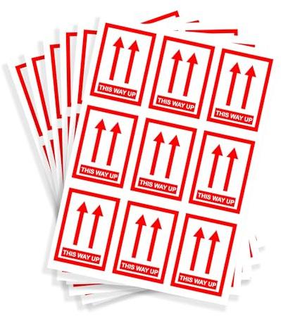 Lot de 72 autocollants « This Way Up » – Étiquettes en papier de 64 mm x 46 mm pour boîtes et emballages – Étiquettes d'expédition en forme de flèche pour colis, déménagement et articles fragiles