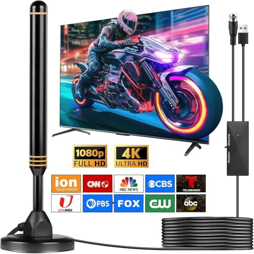 TV Antenna Indoor Antenna for Smart TV for Long Range Reception and All Smart TVs HD Digital Antenna with Amplifier Signal Booster for Local Channels Supports 4K 1080p-black