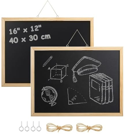 30 x 40CM Chalk Board for Wall, 2 Pcs A3 Wall Mounted Small Chalkboard with Wooden Frame, Medium Blackboards Chalk Writing Boards for Office Home Store Kitchen School
