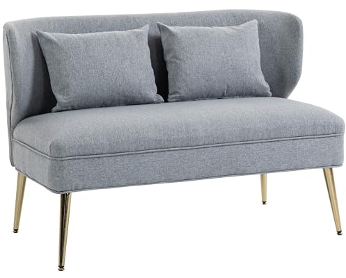 HOMCOM 2 Seater Sofa, Linen-look Fabric Upholstered Small Sofa with Wing Back, Thick Seat, Metal Legs, Loveseat for Living Room, Bedroom, Home Office, Studio, 117 cm, Light Grey