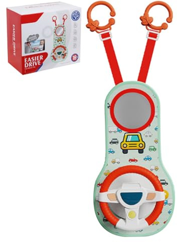BeVistoso Rear Facing Car Seat Toys, 360° Rotation Baby Steering Wheel Toy with Mirror, Music, Lights and Driving Sounds, 12 Months+ Kids Steering Wheel for Car Backseat, Baby Toys Rear Facing