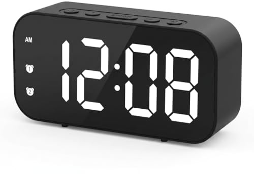 Linlinwill Digital Alarm Clock Bedside, Small LED Clock with Large Display, Compact Travel Clock with Temperature, Dual Alarms, 3 Brightness, Battery Backup, Snooze Function