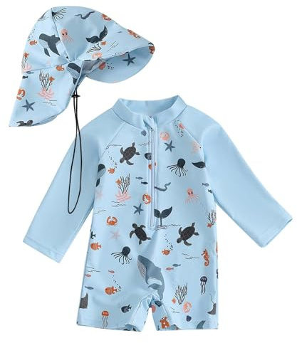 Genérico Bañador Bebe Niño Niña, Bañadors Bebe- Niño- Protección UV 50, Traje De Baño Bebess con Gorro, Camiseta Solar Bebes Fato Baños UV-, 0-3 Años