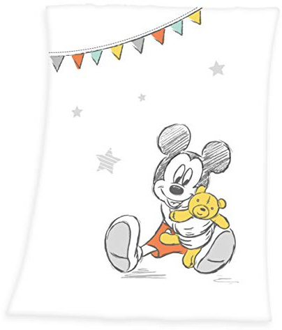 Herding Disney Mickey Mouse Baby Blanket, 75 x 100cm, Soft Polyester, White