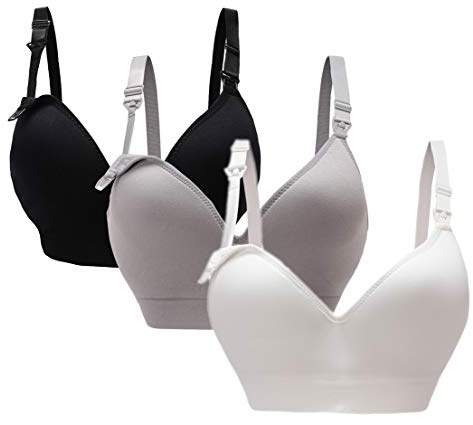 Oliked Reggiseno per maternità Senza cuciture Allattamento al seno Donna per gravidanza, 3Pack, nero / grigio / bianco, M (36/80)