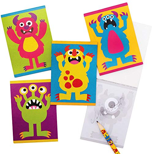 Baker Ross AX272 Blocs De Notas Grupo De Monstruos - Paquete De 12, Blocs De Dibujo Para Niños, Relleno Ideal Para Bolsas De Fiesta