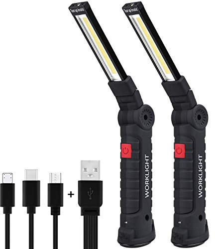 Arbeitsleuchte LED Work Light, LED Arbeitsleuchte Werkstatt Worklight Handlampe Magnet Werkstattlampe Magnettaschenlampen Led COB Wiederaufladbare mit Haken zum Aufhängen [2 Stück, Groß]