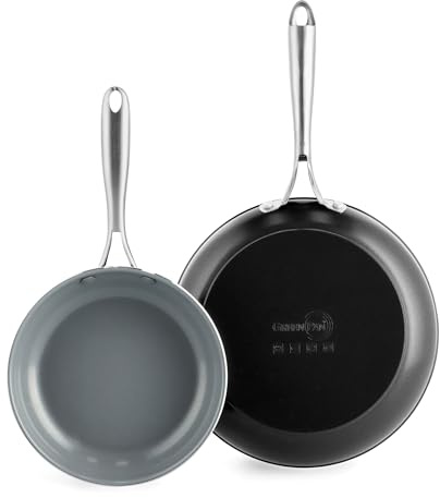 GreenPan Swift Healthy Ceramic Nonstick, 8 and 10 Frying Pan Skillet Set, Stainless Steel Handles, PFAS-Free, Dishwasher Safe, Oven Safe, Black