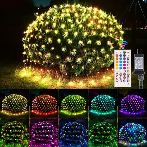 Obrecis Christmas Outdoor Net Lights, 204 LED 35 Color Changing Mesh Lights, 9.8 ft x 6.6 ft Waterproof Connectable Multicolored String Lights for Bushes Xmas Tree Wedding Party Home Decor