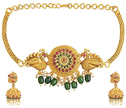 Bodha Traditional Indian Peacock design Necklace Gold Plated Traditional Jewellery Necklace Set (SJN_71)