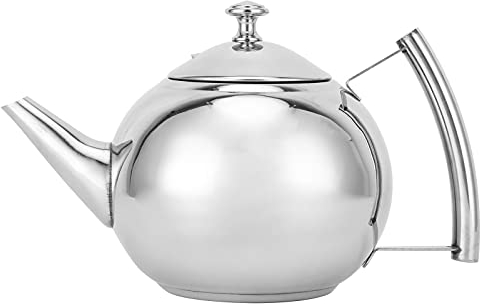 Uadme Teiera Rotonda in Acciaio Inossidabile, Teiera in Acciaio a Doppia Parete Bollitore da Tè Luminoso Teiera Antigoccia con Filtro per la Preparazione di Foglie Sciolte e Bustine di Tè(1.5L)