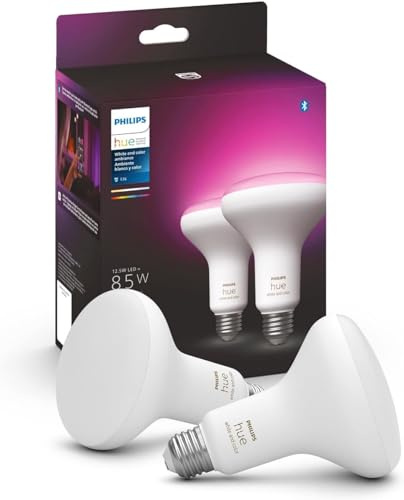 Philips Hue BR30 LED Smart Light Bulbs, Flicker-Free 85w Light Bulbs, Bluetooth Compatible, Compatible with Alexa, Google Assistant, and Apple HomeKit, E26 Base, 2 Pack