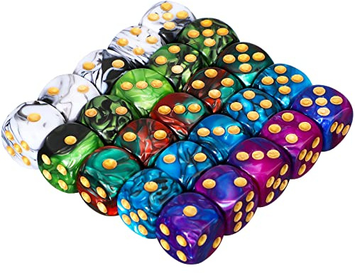 TecUnite 25 Pieces 6 Side Polyhedral Dice Set with Black Pouch Compatible with Board Activities, Parties, Math Learning and Others with Random Multi Colored Mix Color(Mix Color,6 Sides)