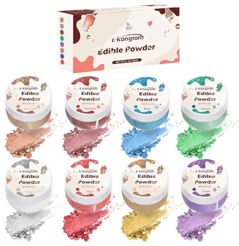 Paillettes comestibles E-Kongton : paillettes comestibles pour aliments, boissons, gâteaux - décorations pour gâteaux 8 couleurs (3 g/bouteille)
