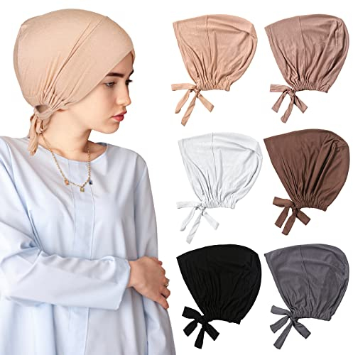 Vegena 6 Stück Frauen Undercap Hijab Muslim Kopftuch Damen Unterschal Elastische Atmungsaktive Unterkappen Turban
