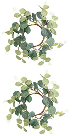 COLLBATH 2pcs Artificial Eucalyptus Candle Wreaths Decorative Festival Candle Rings with Leaf Decor for Easter Holiday Home Party Decoration