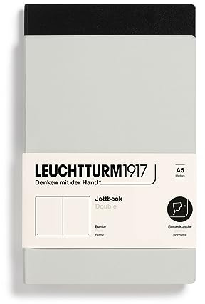LEUCHTTURM1917 368186 Jottbook (A5), 59 Numbered Pages, Plain, Light Grey and Black, Pack of 2