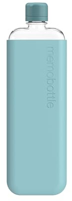 memobottle SLIM (Sea Mist) Bundle - 15oz (450ml) - Bottle, silicone sleeve & lid | Sleek, Slim & Flat Water Bottle for Bags & Laptops | BPA Free Tritan | Modern, Minimalist | Ideal for Daily Use