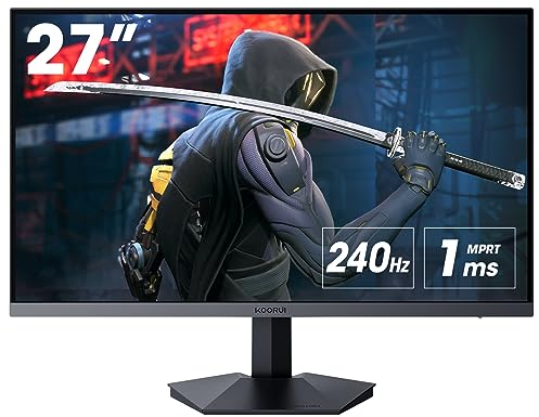 KOORUI 27 Zoll Gaming Monitor 240 Hz, 1 ms, FHD (1920 * 1080) DCI-P3 90% Farbraum, Adaptive Sync, Neigung einstellbar, HDMI, DP, Schwarz
