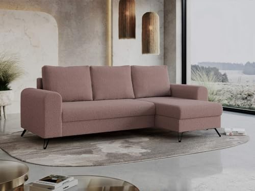 MKS MEBLE Ecksofa - L-Form Sofa mit Schlaffunktion - Wohnlandschaft L Form, Ecksofa mit Schlaffunktion und Bettkasten, Schlafsofa mit Bettkasten, Couch mit Schlaffunktion - Rosa Hugo