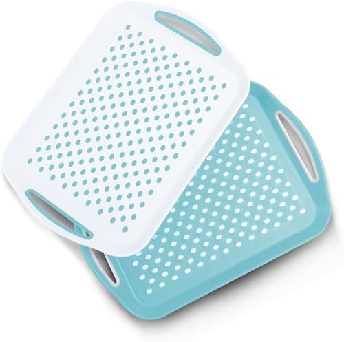 Essen Lot de 2 Plateaux de Service – Planches antidérapantes avec poignées antidérapantes, idéales pour la préparation des Aliments, Le thé, Le Petit déjeuner au lit – Plateau en Plastique pour Une