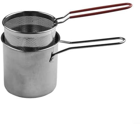 Oniissy Mini friteuse en acier inoxydable - Multifonction - Avec poignées - Petite casserole en acier inoxydable (1 pièce)