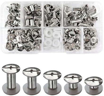 SHSMPXOY 100 Set Rivetti a Vite, Rivetti Chicago,M5*4/6/8/10/12mm Viti Chicago Screws Chicago Book Viti Chicago di ricambio in Metallo per Borse, Libri, Collari, Zaini, Guinzagli (Argento)