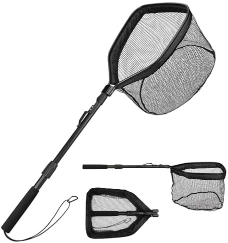 wiipara Teleskop Kescher Angeln, Angelkescher Fishing Unterfangkescher - Gummiertes Netz, Stabil, Faltbar und Leicht, Fischkescher Watkescher Bootskescher für Teich, Fluss, See