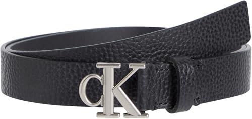 Calvin Klein Damen Gürtel Monogram Plaque Buckle 2,5 cm Ledergürtel, Schwarz (Na Black/Pewter), 95 cm