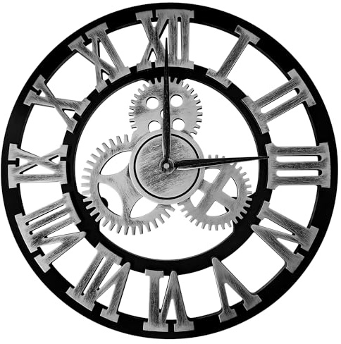 ALEENFOON 58cm Reloj de Pared Grande, Vintage Reloj Pared con Números Romanos Silencioso no Hace tictac, Relojes de Pared de Madera para Sala de Estar, Dormitorio, Oficina, Cocina (Plata, Grande)