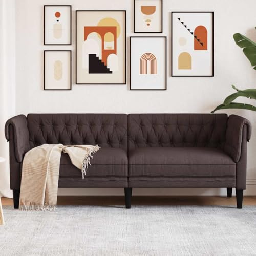 QJBSAVVA Chesterfield Sofa 3 Sitzer Dunkelbraun Stoff Sofa mit Gepolsterten Sitz und Armlehnen Klassisches Design für Wohnzimmer und Lounge