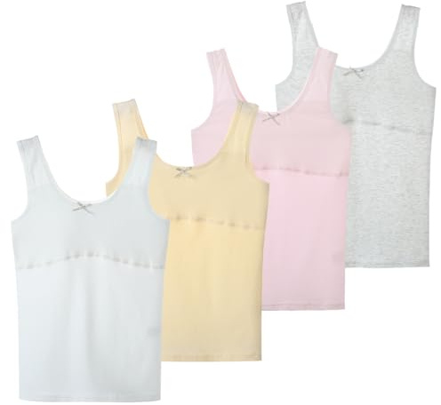 AOOPOO 4 Pack Girls Camisole with Lightly Pads Teen Girl Cami Cotton Tank Tops, Sleeveless Camisoles Vest Breathable Training Bras Undershirts for School, Yoga, Gym, Sports, Everyday Wear 7-12 Years