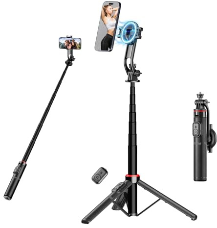 Rollei Easy Creator MagPod Smartphone Stativ Flexible Leicht Magnetisches Selfie Stick aus Alu mit Fernauslöser 130cm 360° Drehung Magsave Handystativ für iPhone Samsung, Selfie-Sitck-Handy-Stativ