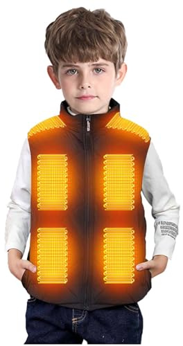 Veste Chauffante Enfant, Manteau Chauffant Enfants Electrique avec 13 Zones USB Gilet Chauffant 3 Températures Réglables Vêtement Chauffant Electrique Blouson Chaud Lavable Doudoune en Plein Air