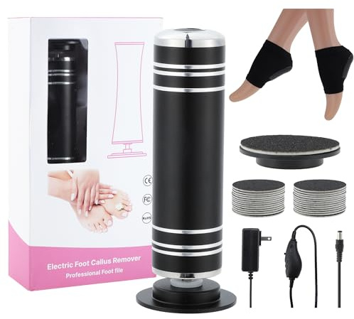 VOCOSTE Removedor eléctrico de callos de 1200 RPM para pies, 2 discos de molienda reemplazables, 60 discos de papel de lija, 1 calcetín hidratante para talón, kit de pedicura profesional para piel