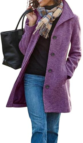 Generisk damfritidskappa i dufflecoat-stil, en rad, medellång, med ståkrage och fickor., lila, XL
