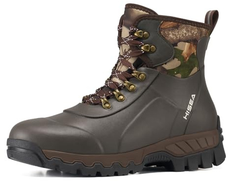HISEA Ankle Rubber Rain Boots for Men, Waterproof Lace-Up Neoprene Boots, Lightweight Mud Boots with EVA Midsole & Ankle Support for Hiking Gardening Yard Work & Farm Chores