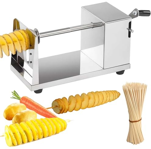 Affettatrice a spirale per patate, in acciaio inox, con 50 bastoncini di bambù, per frutta, patate, cetrioli o carote